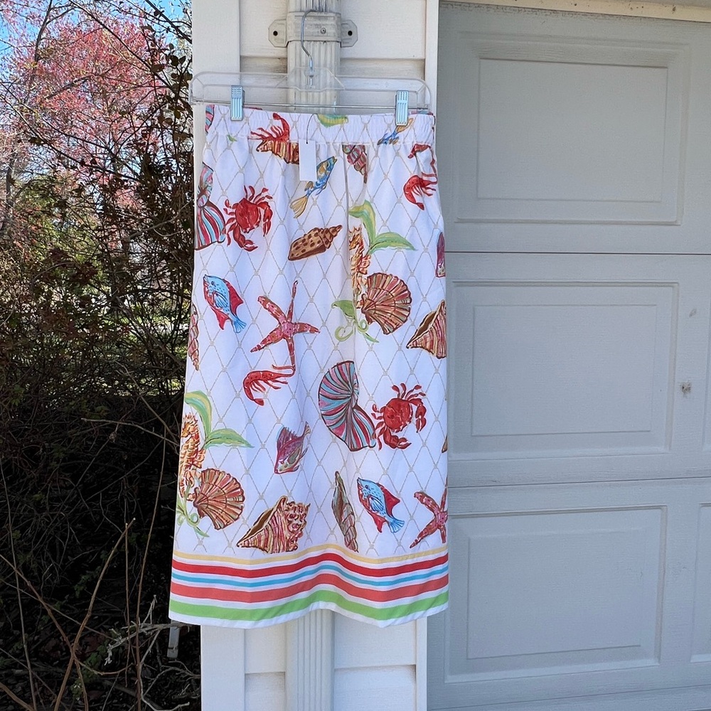 NWT Talbots Pretty Under The Sea Elastic Waist Cotton Lined Skirt Pockets - Picture 6 of 6